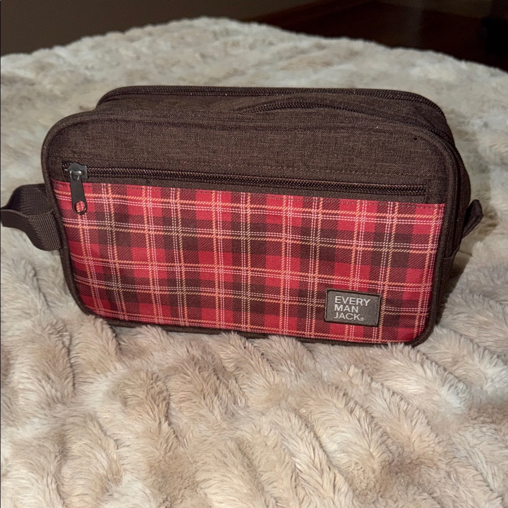 Every Man Jack Red Plaid Toiletry Bag